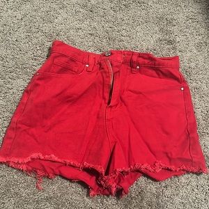 Pretty Little Thing red jean shorts